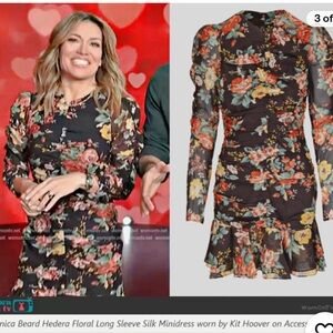 Veronica Beard Hedera Black Floral Ruched Silk Mini Dress Small/Medium